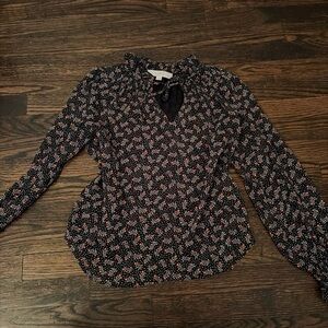 LOFT Black Floral Blouse